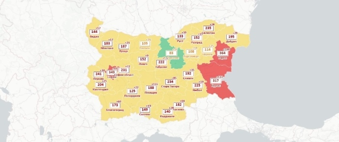 Единствено област Велико Търново все още е в зелената зона по разпространение на коронавирус