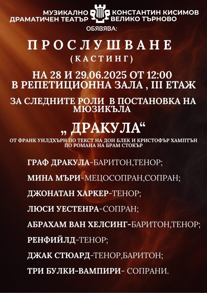 Мюзикълът „Дракула“ оживява за първи път на българска сцена в продукция на великотърновския театър