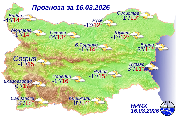Днес ще е слънчево с временни увеличения на облачността след пладне