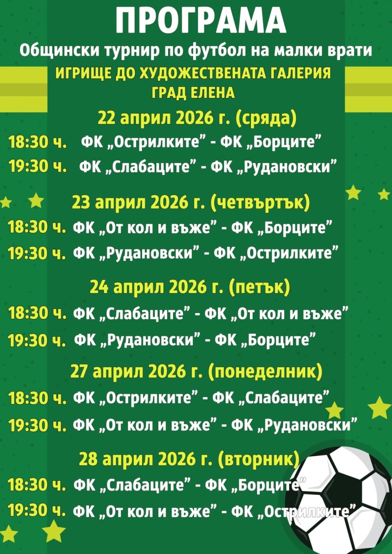 Общински турнир по футбол на малки подготвят в Елена