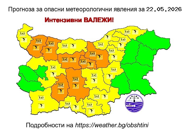 Интензивни валежи ни очакват днес, за областта е обявен оранжев код
