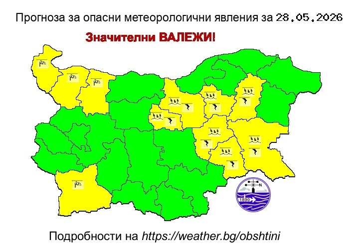 Жълт код за опасно време е обявен за областта