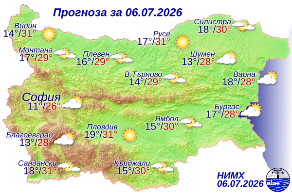 Предимно слънчево начало на седмицата, температурата ще е около 30°
